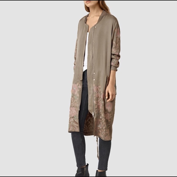 All Saints Jackets & Blazers - AllSaints Khaki Anando Floral Embroidered Parka
